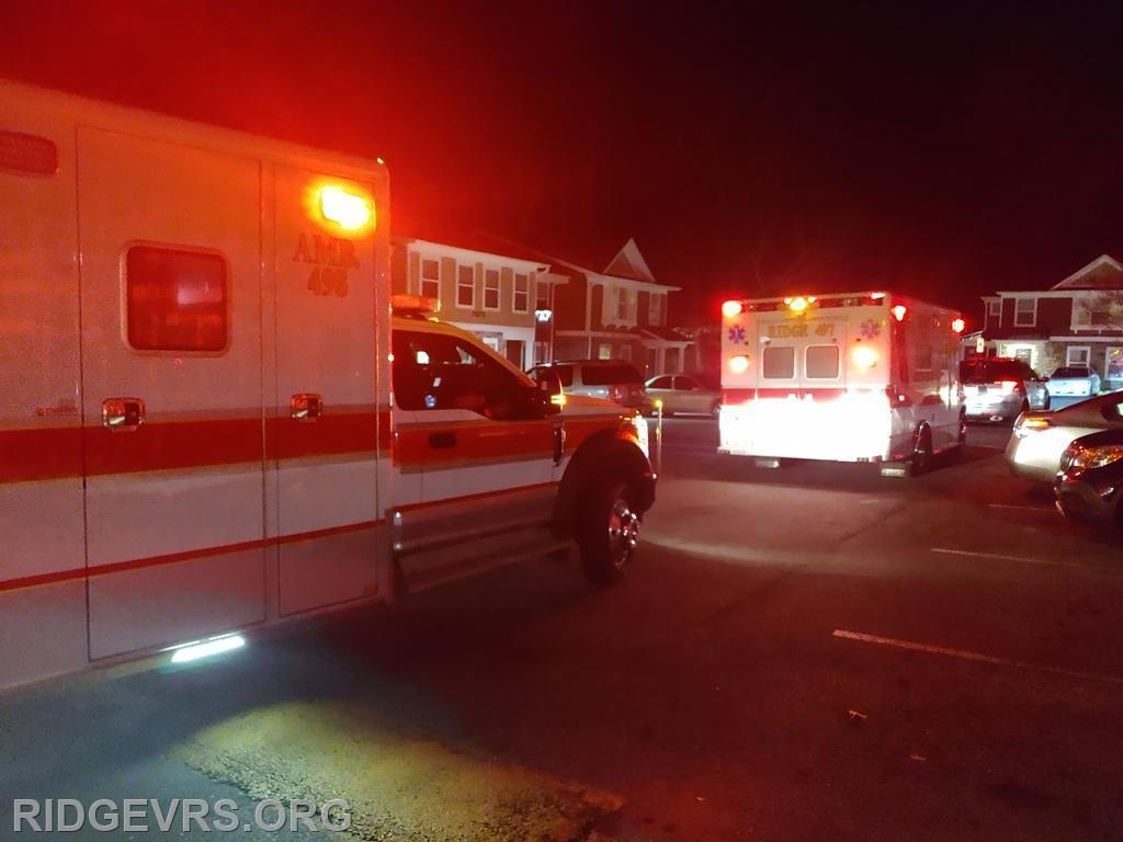 Ambulances 498 and 497 on location in Lexington Park (Jan 2022).