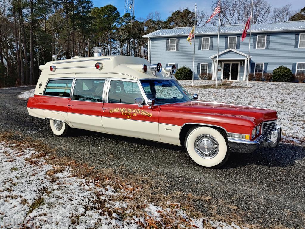 Ambulance 48 (Retired) - 1972 Miller Meteor Cadillac in the snow.
