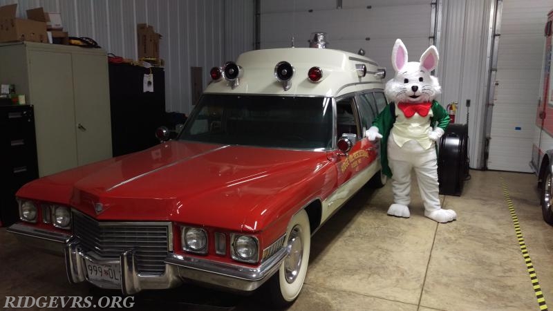 1972 Miller Meteor Cadillac. The Easter Bunny at the Rescue Squad.