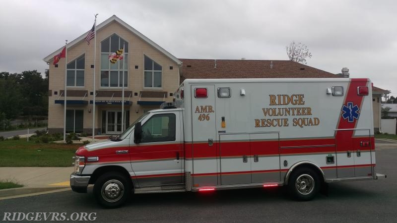 Ambulance 496 in front of Co 39 Squad building.