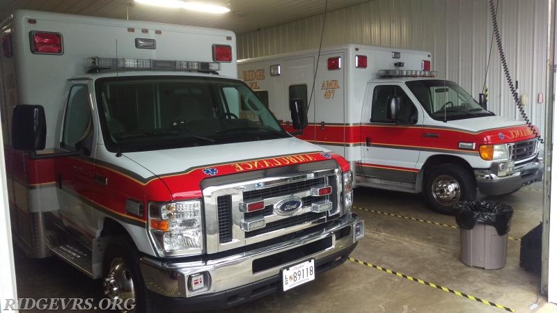 Ambulance 496 & 497 at Co 49 Squad building.
