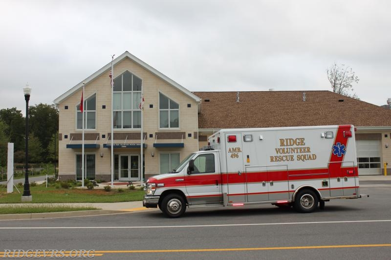 Ambulance 496 in front of Co 39 Squad building.