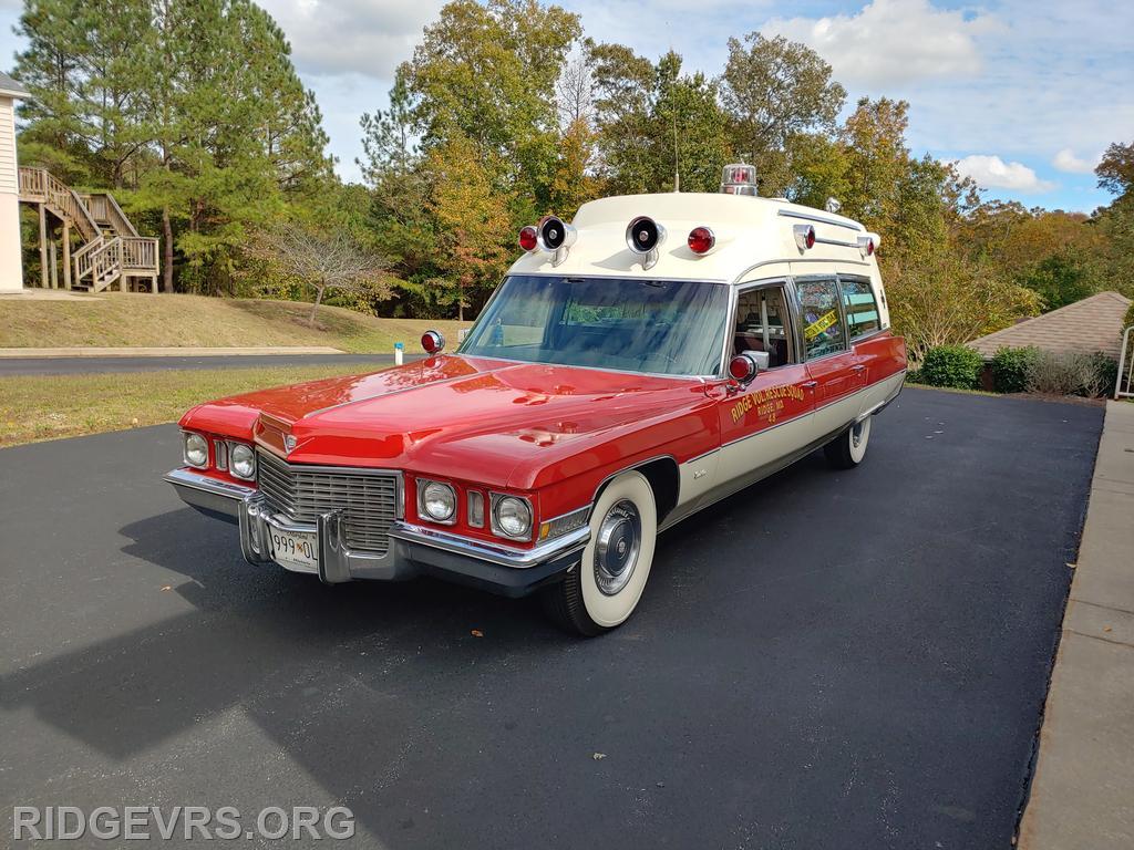 Ambulance 48 (Caddy) out in Callaway. 1972 Miller Meteor Cadillac.