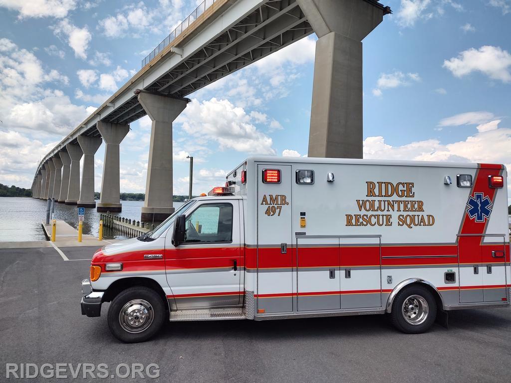 Ambulance 497 at Solomon's Island side of the bridge. #RVRS